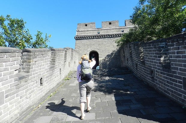 Girl on great wall of China