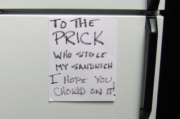 angry note on fridge