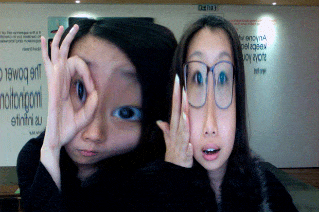 two girls stretched using webcam effects