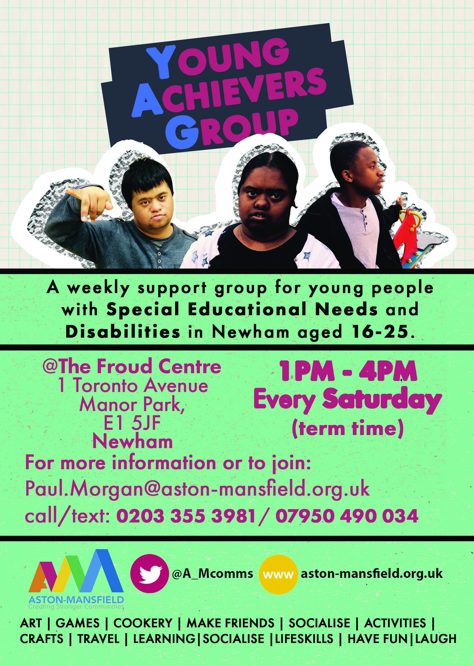 Poster for support group for young people with special needs in Newham