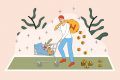 Illustration shows a young person shopping as money falls out of their bag behind them