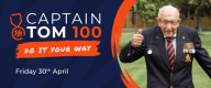 Captain Toms challenge graphic with a photo of Sir Captain Tom